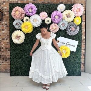 Lacemade “I Flipped” White Eyelet Corset Dress with Puff Sleeves